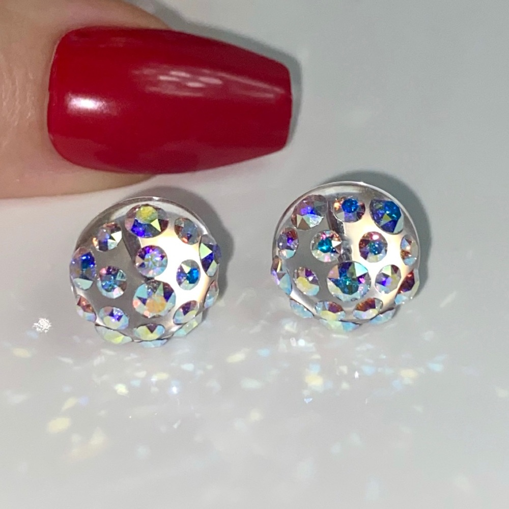 Acrylic Crystal Stud Earrings Embellished With Aurora borealis European Crystals - Picture 13 of 14
